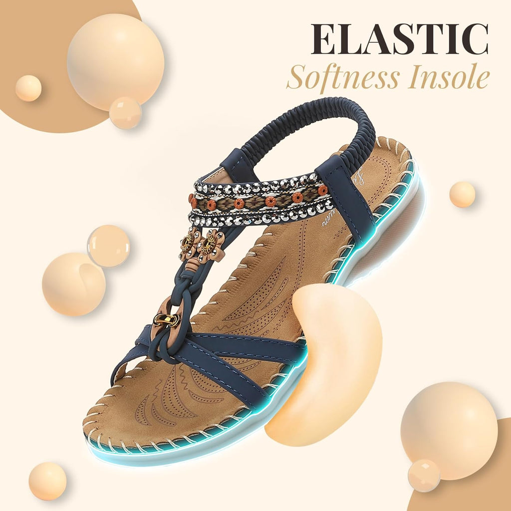 Littleplum Womens Sandals Arch Support Summer Beach Sandals Comfort Walking Shoes Bohemian Flip Flops Sandals for Women