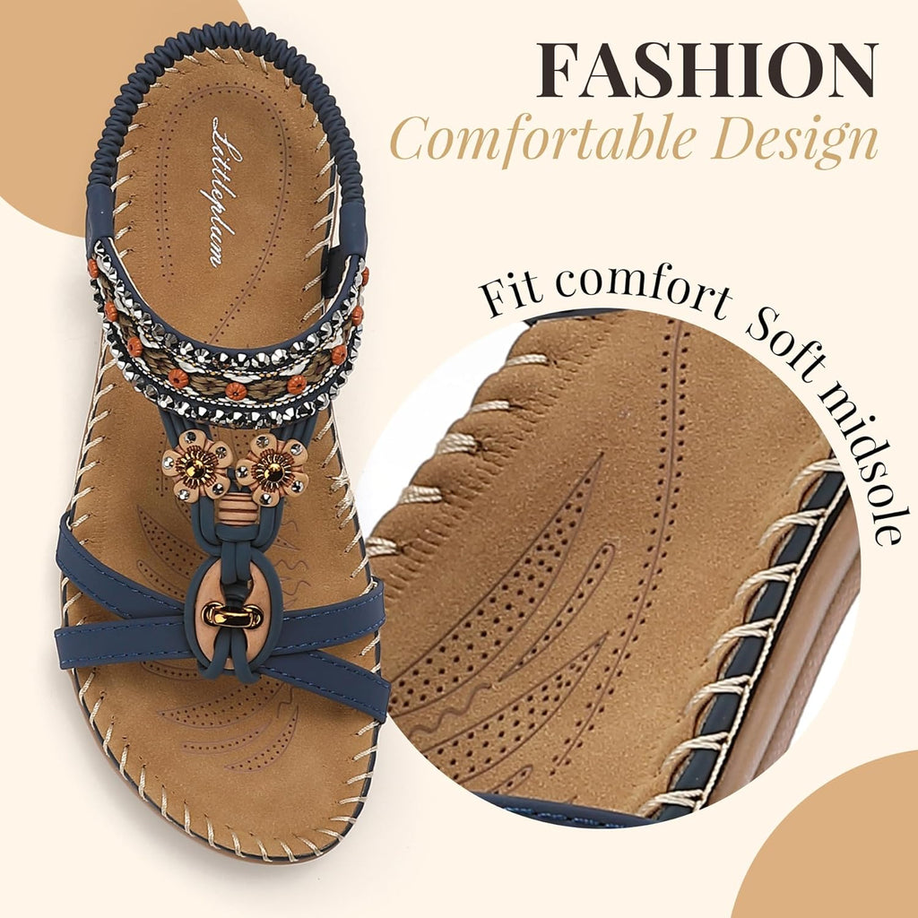 Littleplum Womens Sandals Arch Support Summer Beach Sandals Comfort Walking Shoes Bohemian Flip Flops Sandals for Women