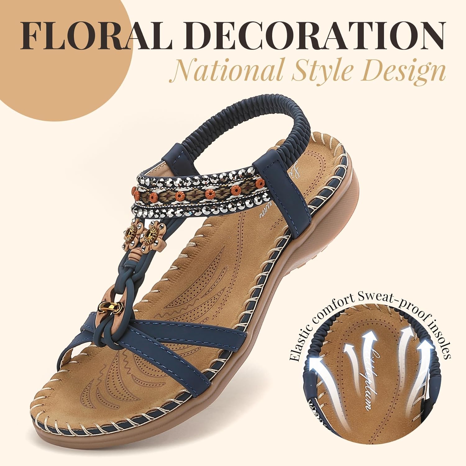 Littleplum Womens Sandals Arch Support Summer Beach Sandals Comfort Walking Shoes Bohemian Flip Flops Sandals for Women