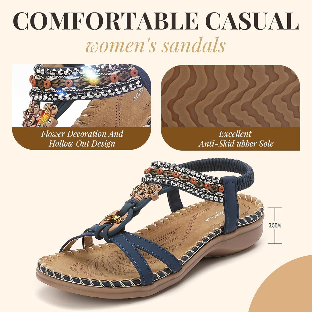 Littleplum Womens Sandals Arch Support Summer Beach Sandals Comfort Walking Shoes Bohemian Flip Flops Sandals for Women